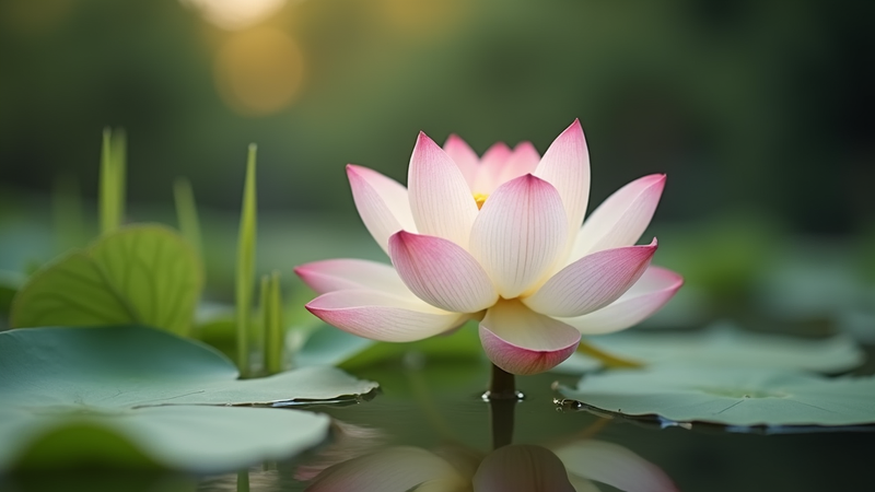 Pink and white lotus flower blooming in water