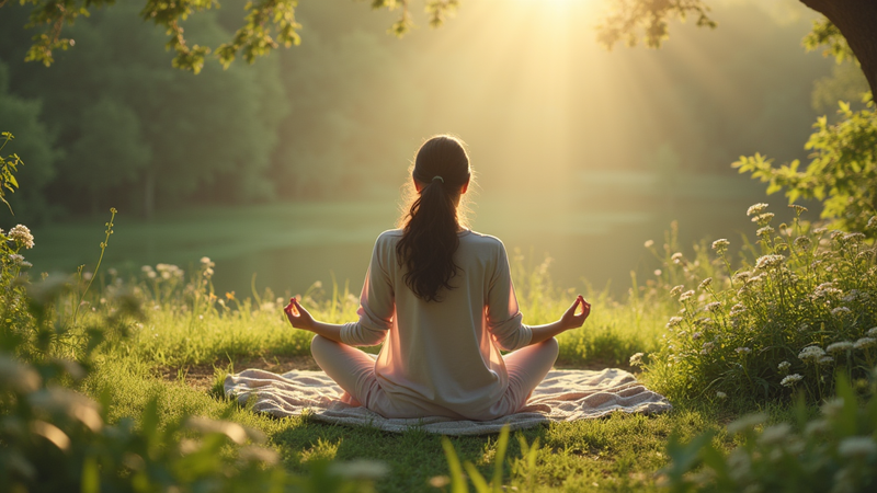 Woman meditating in a peaceful outdoor setting