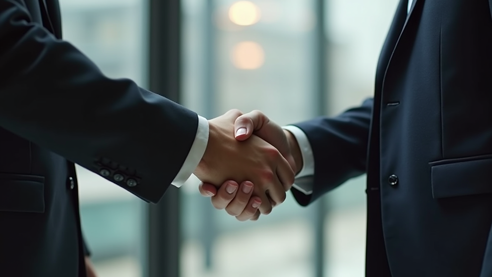 Close-up view of a handshake between lawyer and client in an office