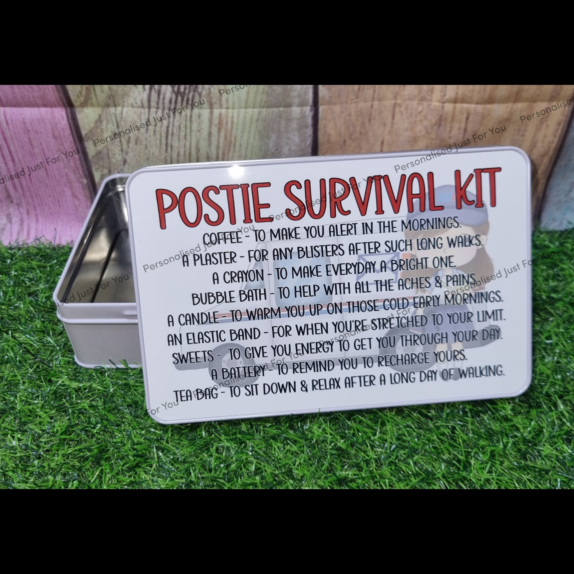 Novelty Post Lady Survival Gift Tin
