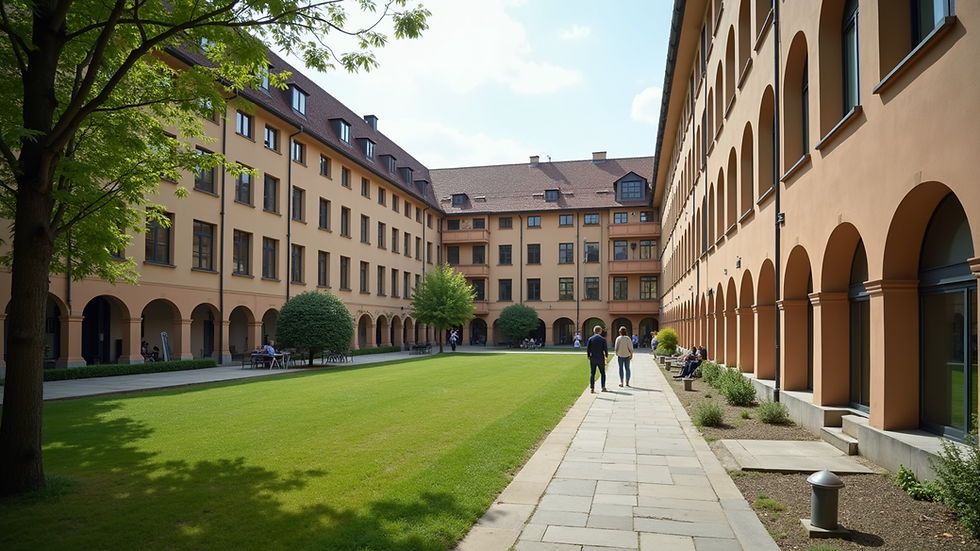 Wide angle view of a European university campus