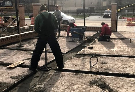 Preparing for the brick pavers at Founders Brewing Co., Detroit