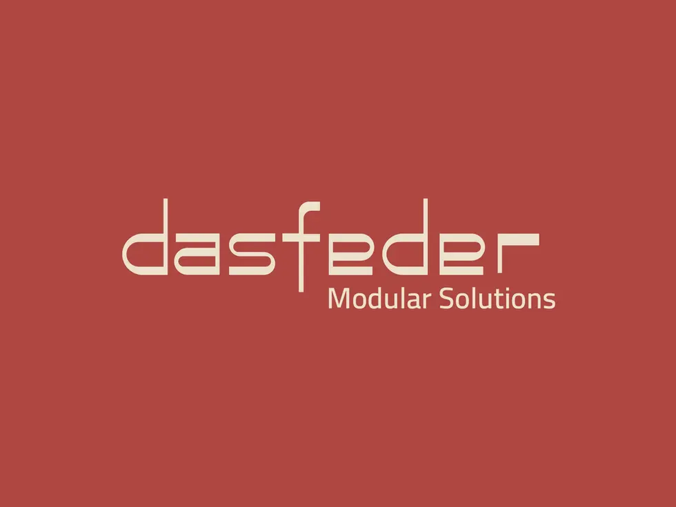 a logo for das feder modular solutions on a red background