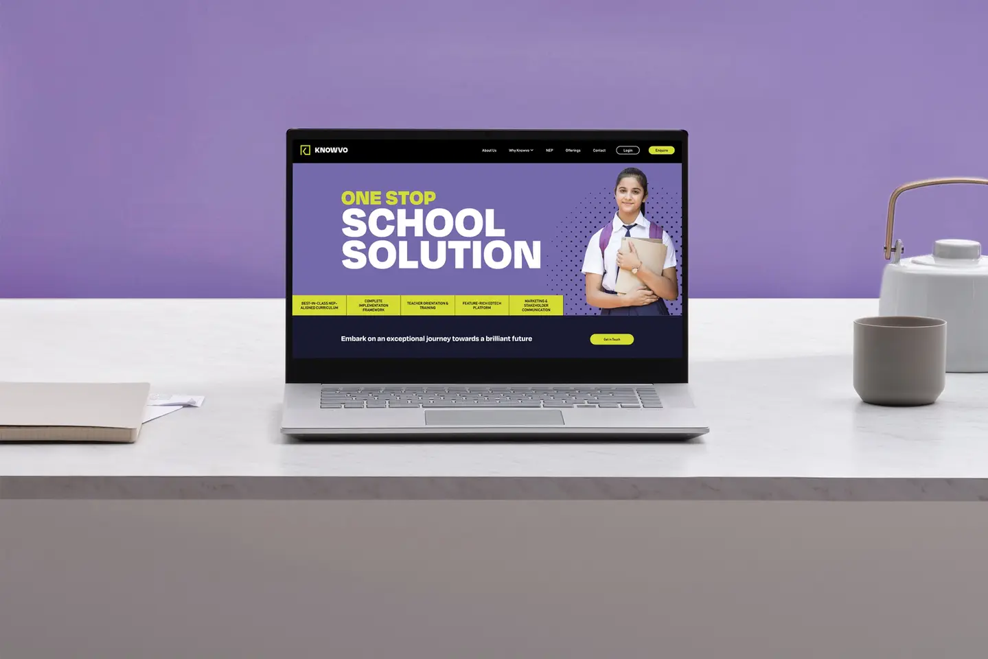 a laptop is open to a page that says one stop school solution
