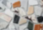 Assorted stone slab remnants display