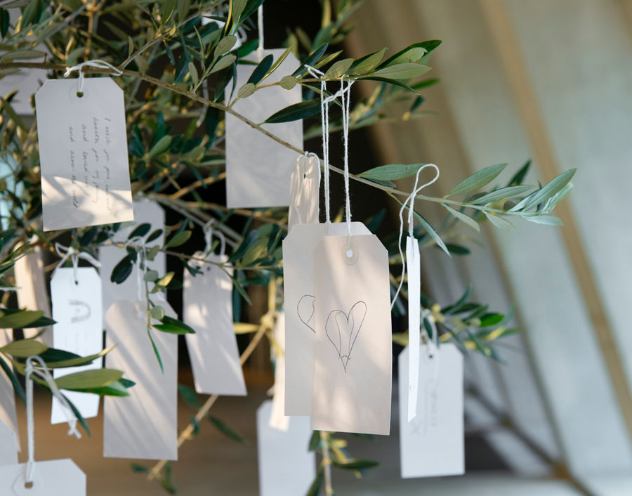 Yoko Ono, Wish Trees for London, 2024 installed in Yoko Ono: Music of the Mind at Tate Modern, London, 2024. © Yoko Ono. Photo © Oliver Cowling, courtesy of Tate.