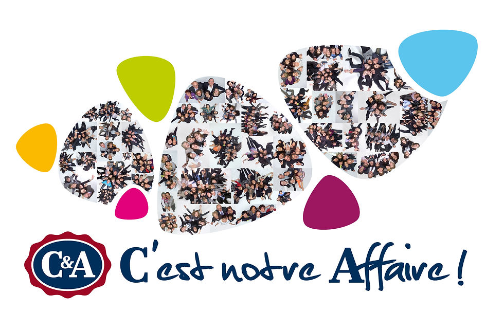 Mosaïque photo entreprise, logo C&A composé de photos de collaborateurs avec le studio photocall L'Œil du Plafond
