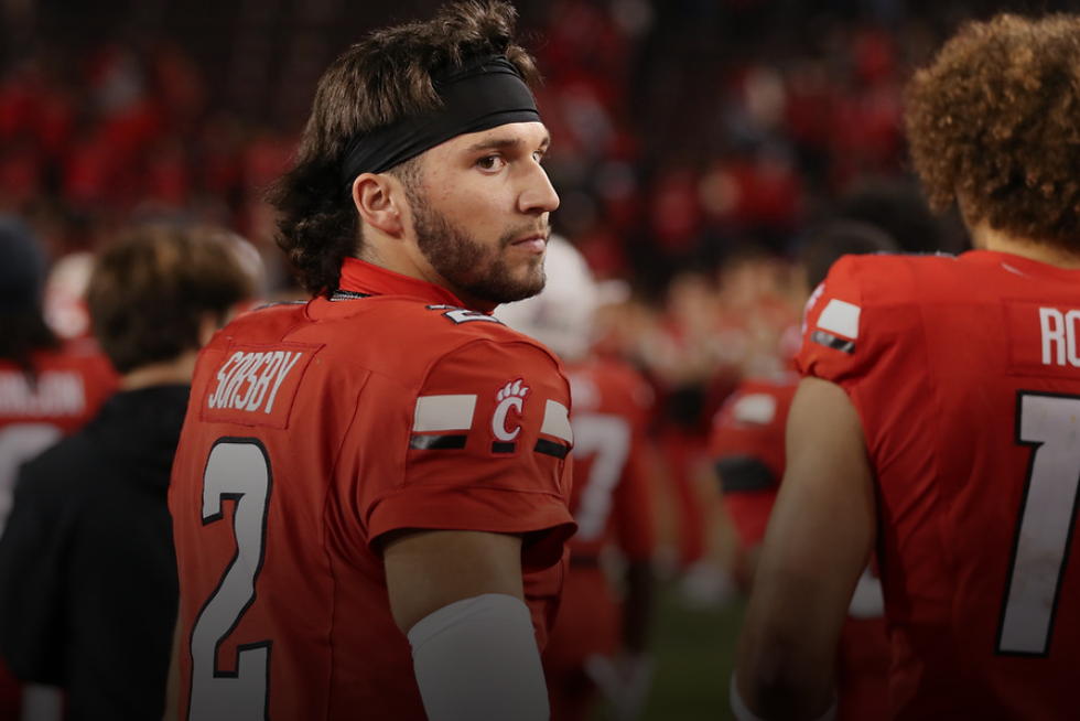 Cincinnati Bearcats quarterback Brendan Sorsby (2) walks off the field after during the game against the Baylor Bears and the Cincinnati Bearcats on October 25, 2025, at Nippert Stadium in Cincinnati, OH.