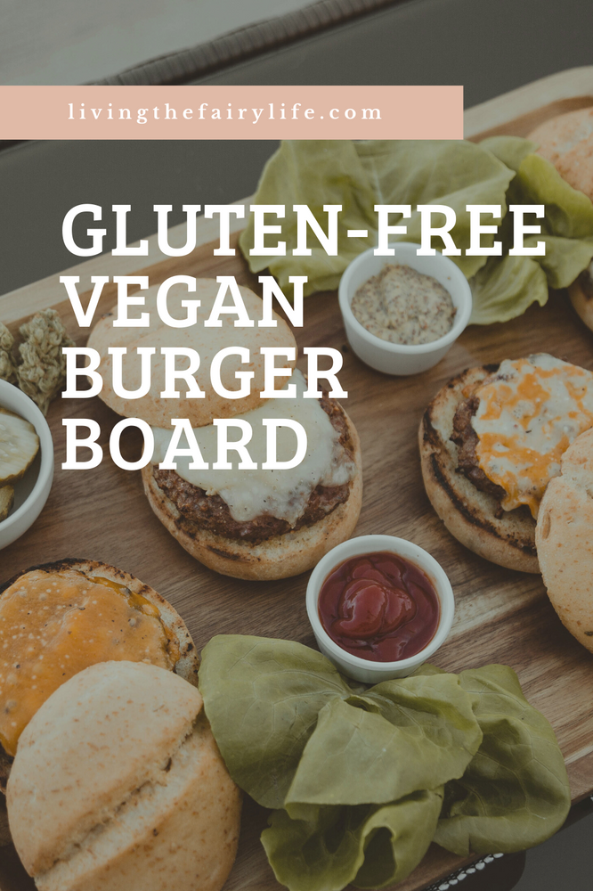glutenfree vegan burger board with grilled veggie skewers