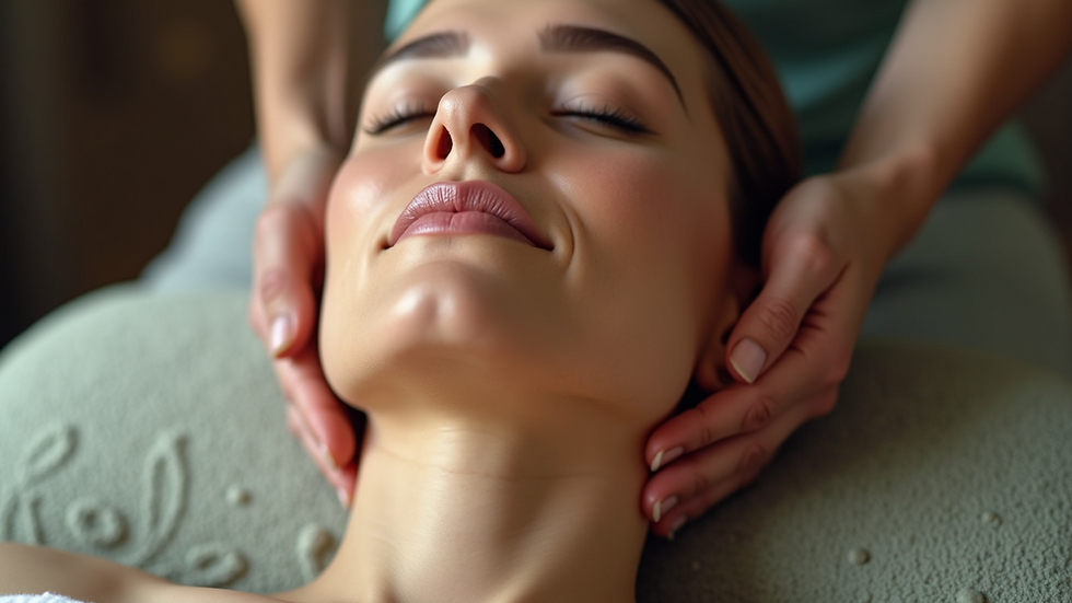 Close-up view of a woman receiving Reiki treatment