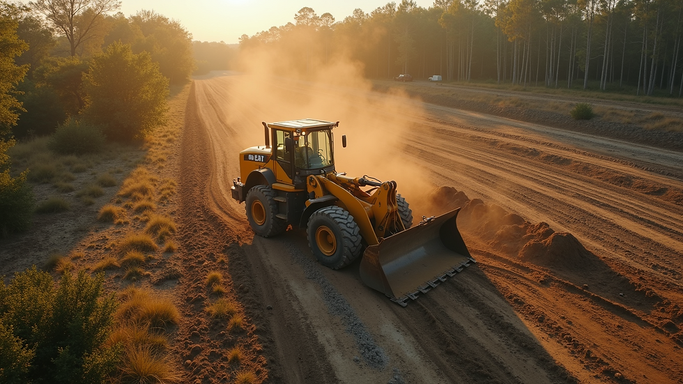 High angle view of heavy machinery clearing a large property
