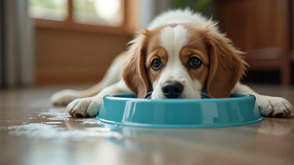 Close-up view of a dog's water bowl filled with fresh water
