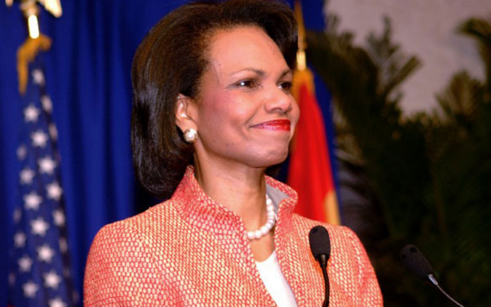 Archive photo from Wikipedia: During a July 2005 press conference, Condoleezza Rice announces that North Korea has agreed to return to the Six Party Talks.