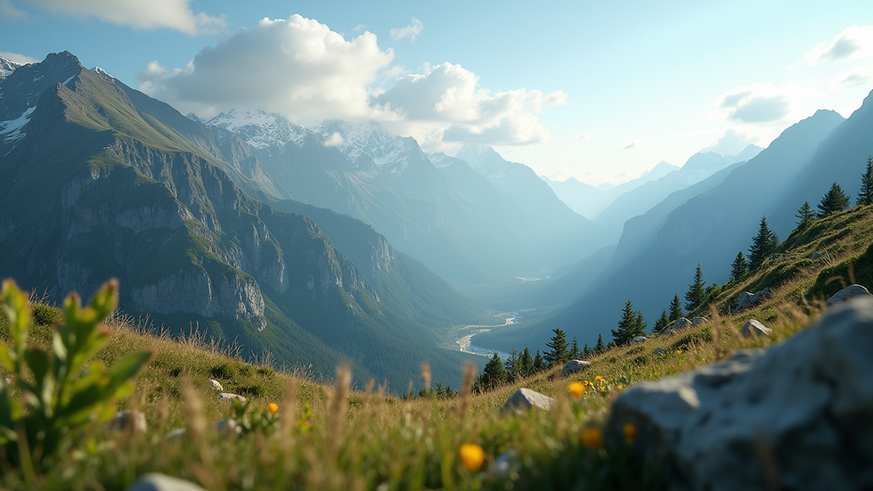 Wide angle view of a scenic mountain landscape
