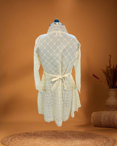 white christmas dresses Buy White Floral Cotton Schiffli Knee Length Stand Collar Dress Online at  SeamsFriendly main image 1