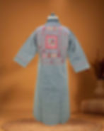 Back view of handloom dress with hand embroidered mirror work across the yoke – Sutralasya