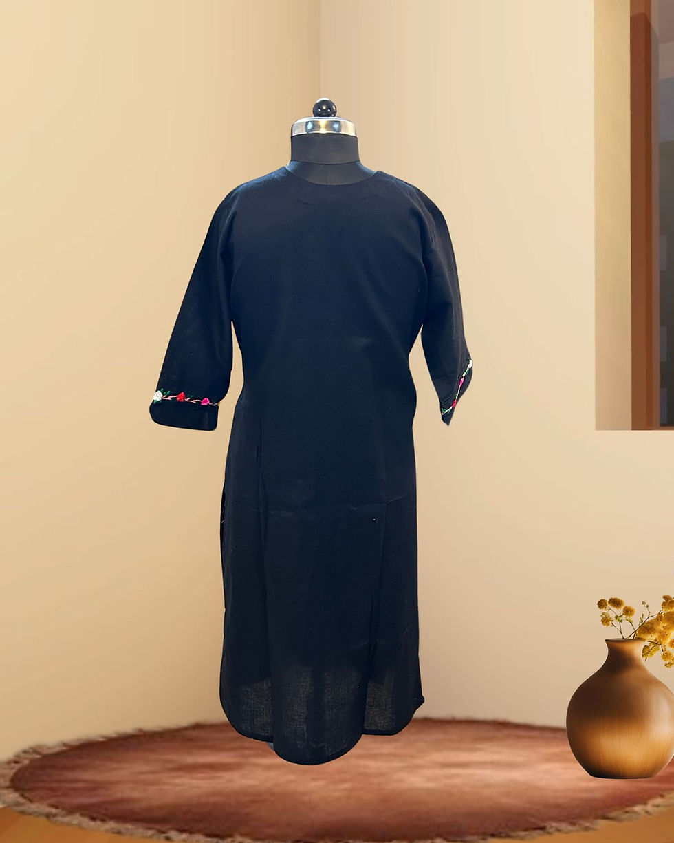 Thumbnail: Back View of Straight Fit Organic Cotton Kurta – Sutralasya