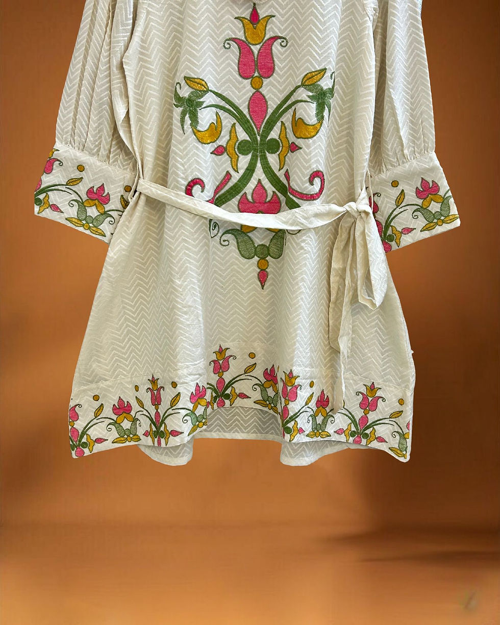 Thumbnail: Multicoloured Floral Embroidery on Yoke and Hem – Sutralasya