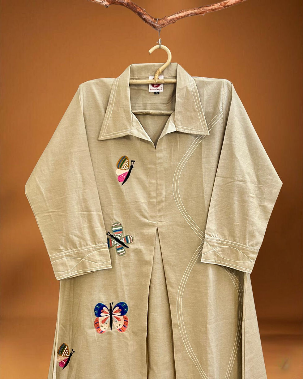 Thumbnail: Close-up of soft, breathable handloom cotton in sandstone beige – Sutralasya