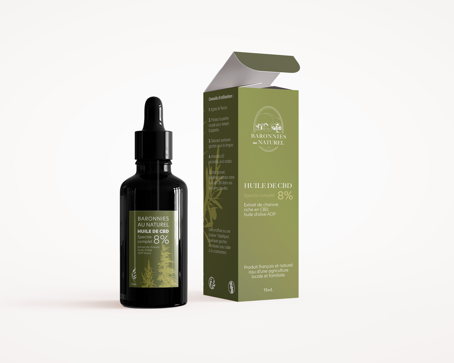 Baronnies au naturel packaging design boîte étiquette huile de cbd mockup