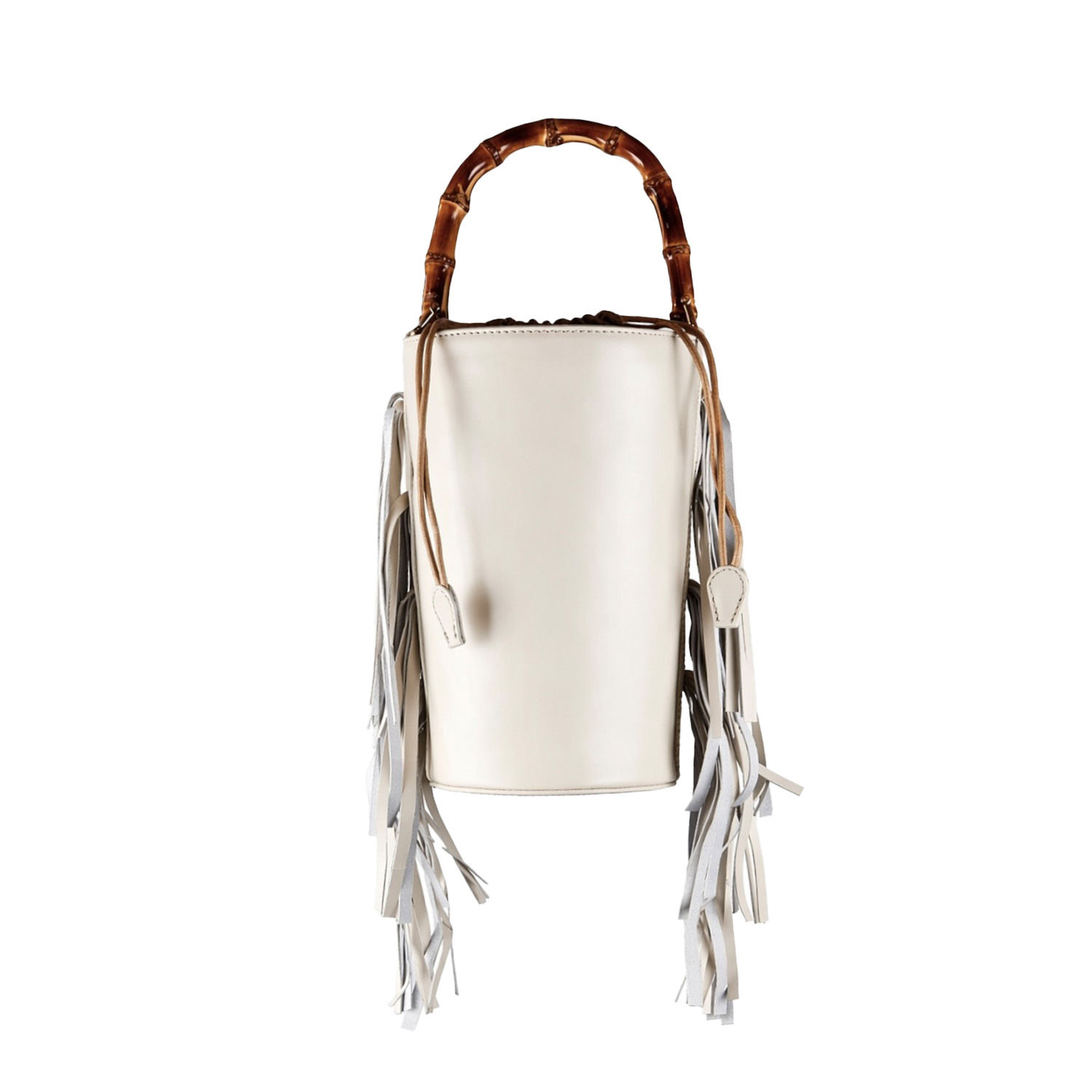Beige Fringe Bucket Bag