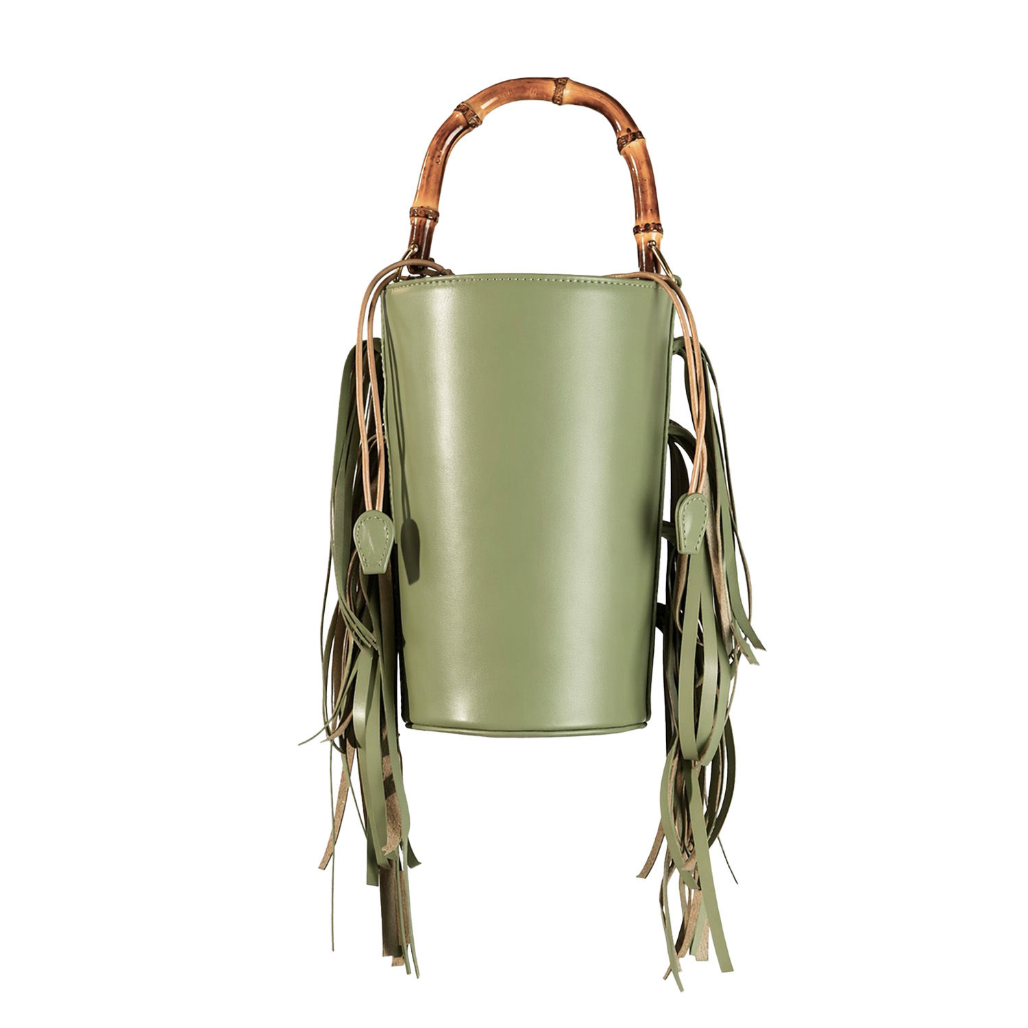 Avocado Green Fringe Bucket Bag