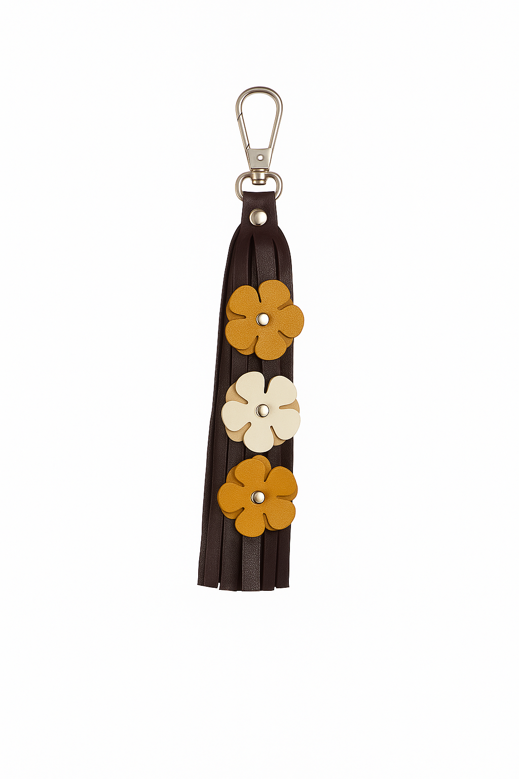 Brown, Yellow & White Triple Flower Keychain