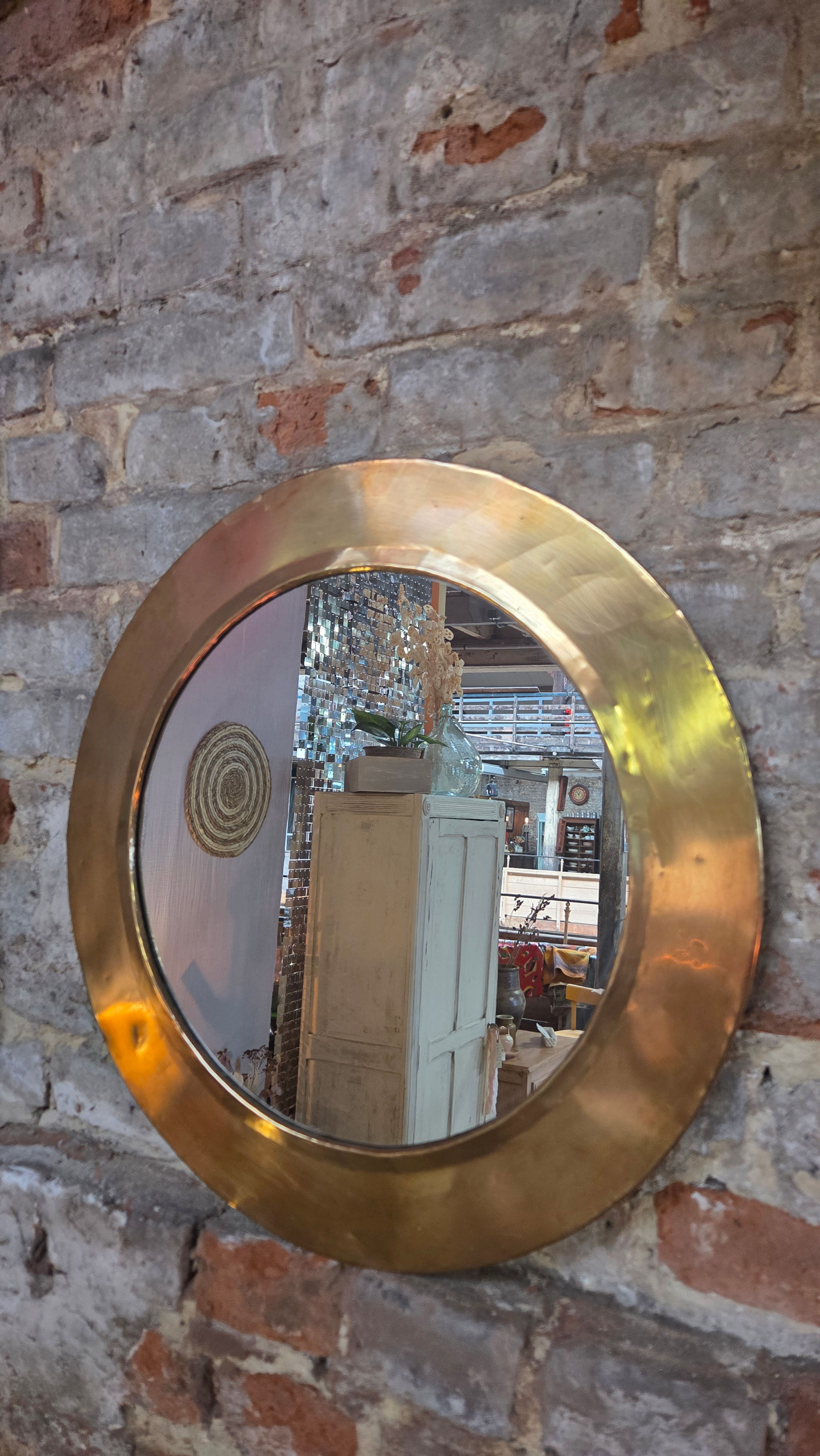 Miroir rond en laiton vintage
