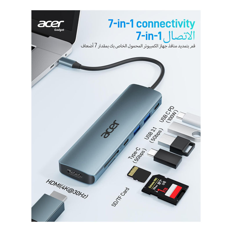 Thumbnail: Acer USB C Hub 7-in-1, Multi-Port Type-C Adapter Hub