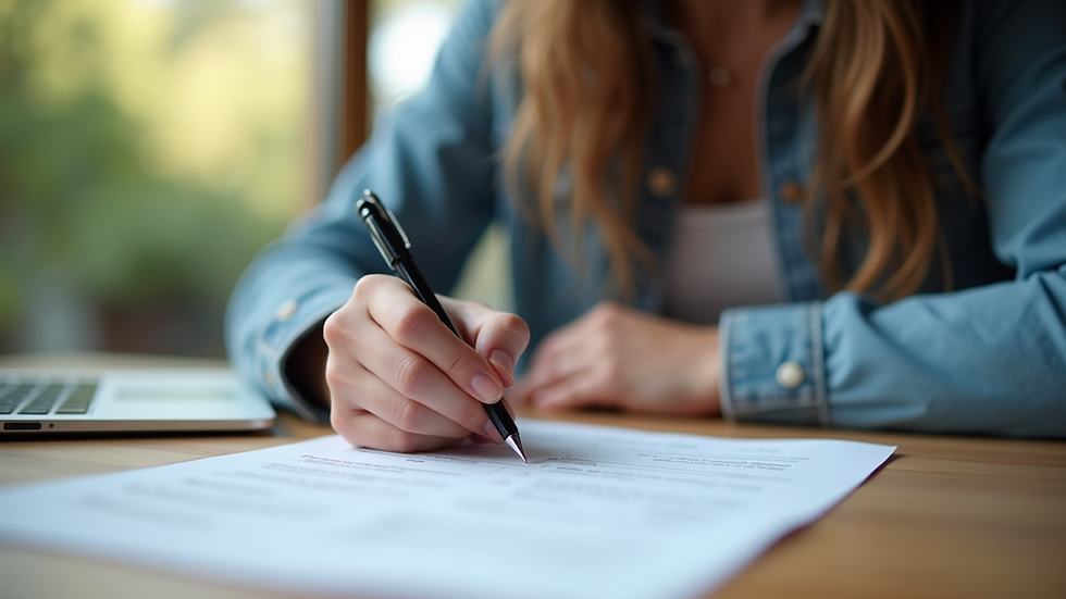 Close-up view of a volunteer filling out an application form