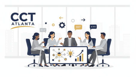 Eye-level view of a nonprofit team collaborating around a conference table