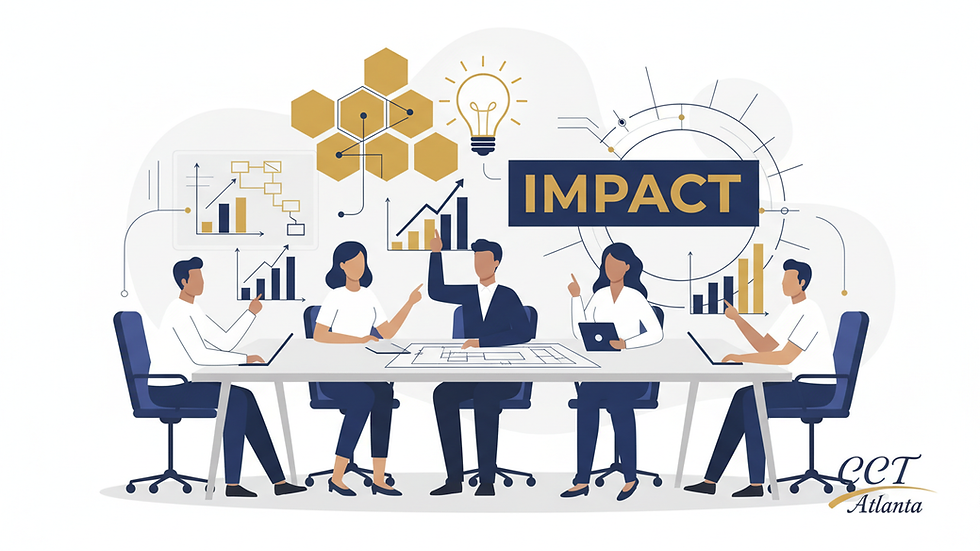 Eye-level view of a nonprofit team collaborating around a conference table