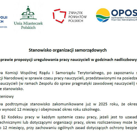 Stanowisko organizacji samorządowych w sprawie czasu pracy nauczycieli