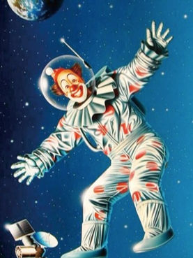 宇宙を漂う悲しきピエロのリアルイラスト