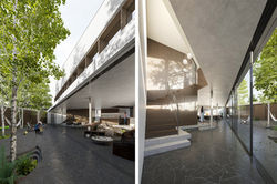 Maison Plœmeur – Perspectives extérieure et intérieure du patio, Fort-Bloqué