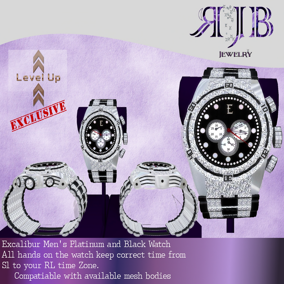Excalibur Men's Plainum Black Watchle