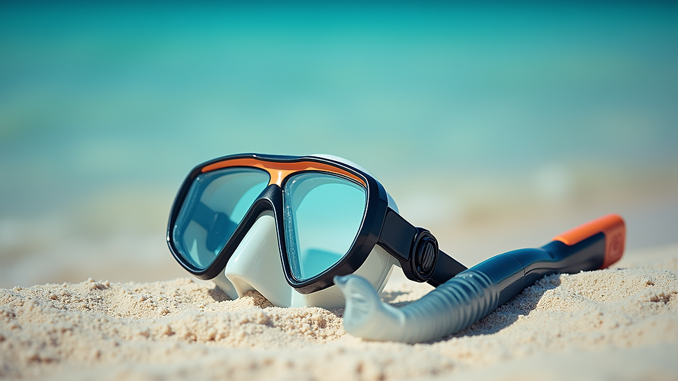 High angle view of snorkeling gear on Blue Lagoon Beach sand