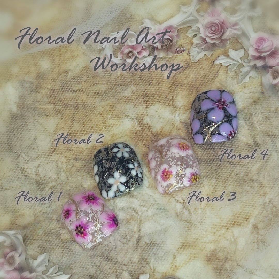 Floral gel nail art workshop featuring floral nail art designs, floral gel techniques, and creative nail art training at Meici Nails Education in Vaughan, Ontario, Toronto.
