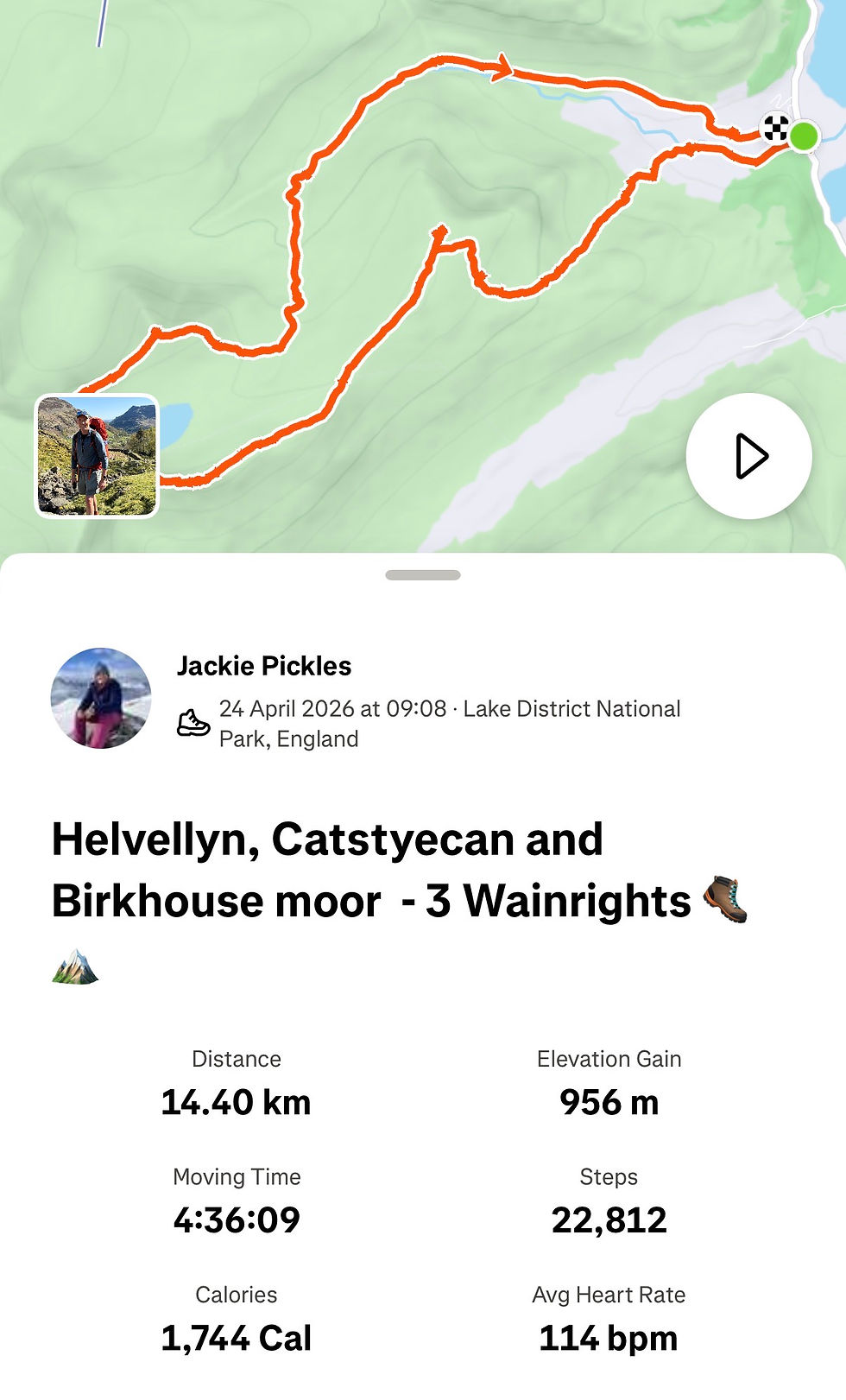strava map of Lake District helvellyn hike 