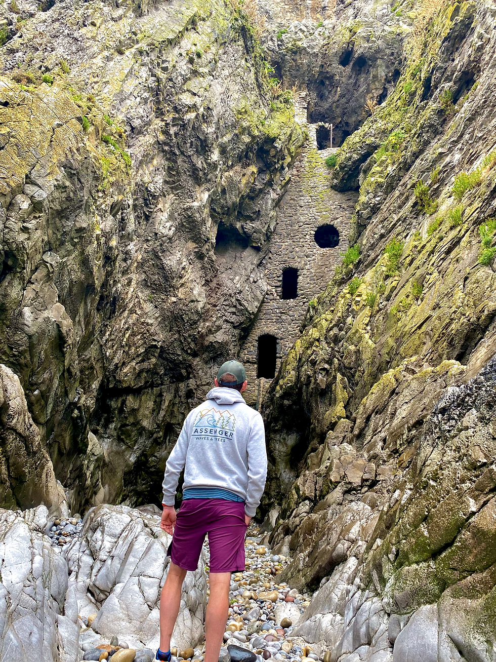 Looking up at Welsh smugglers caves