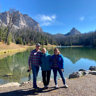 family photo by a lake