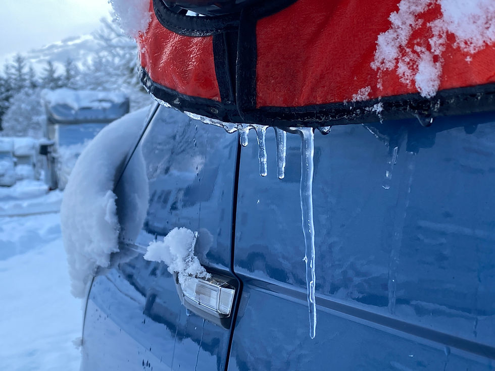 icicle on blue vw campervan