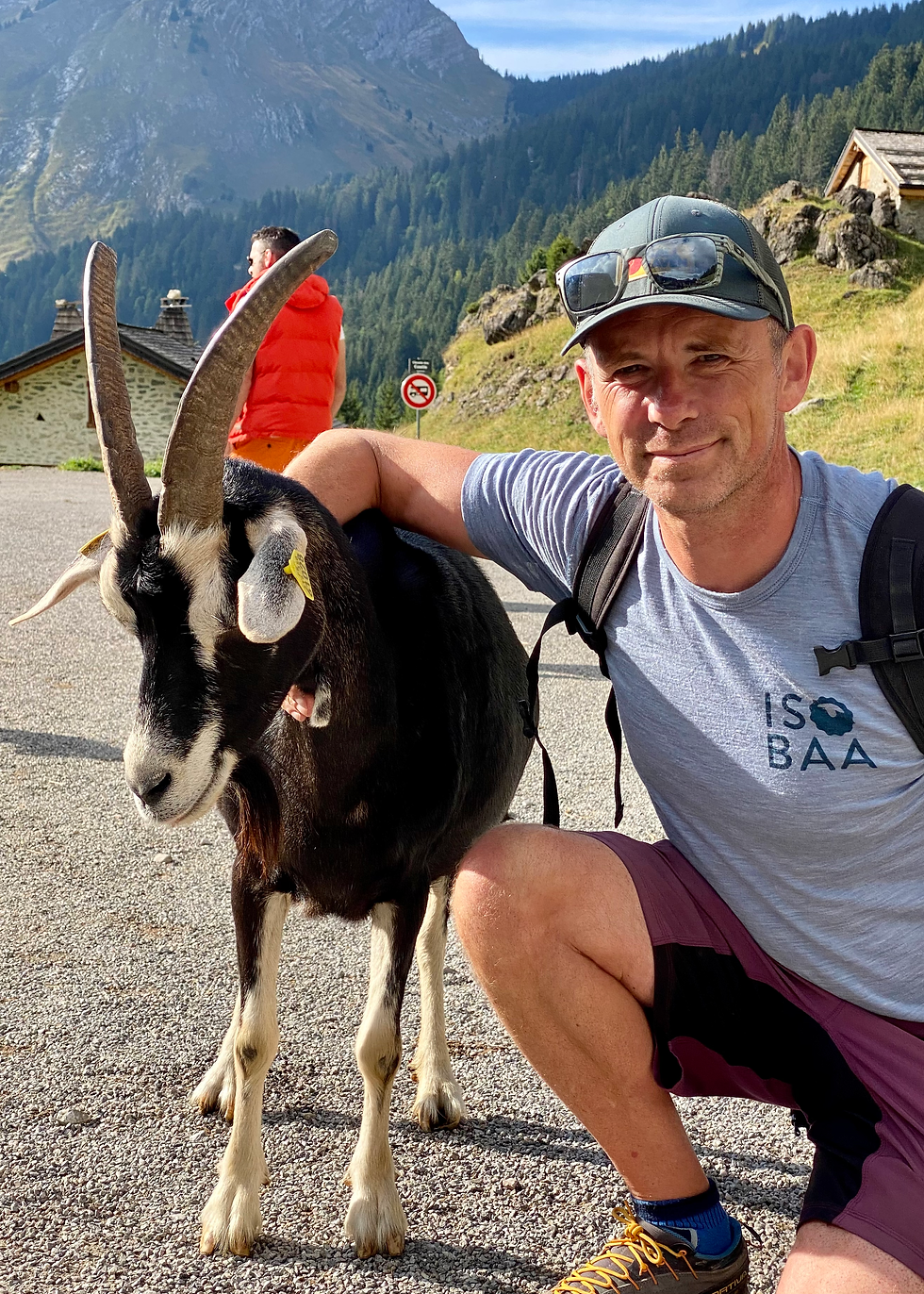 Man and goat at French mountain village
