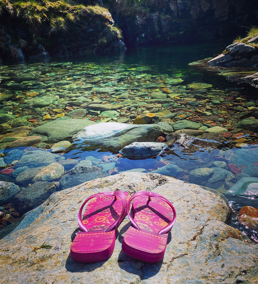 flip flops by natural pool