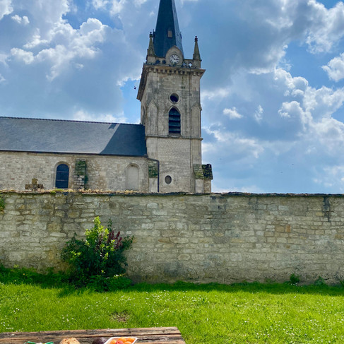 picnic by a French church