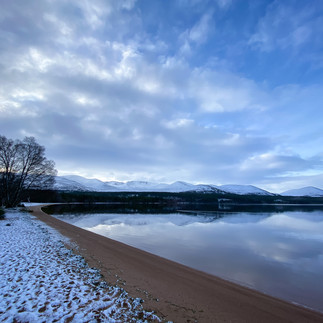 snow on beach at loch Morlich