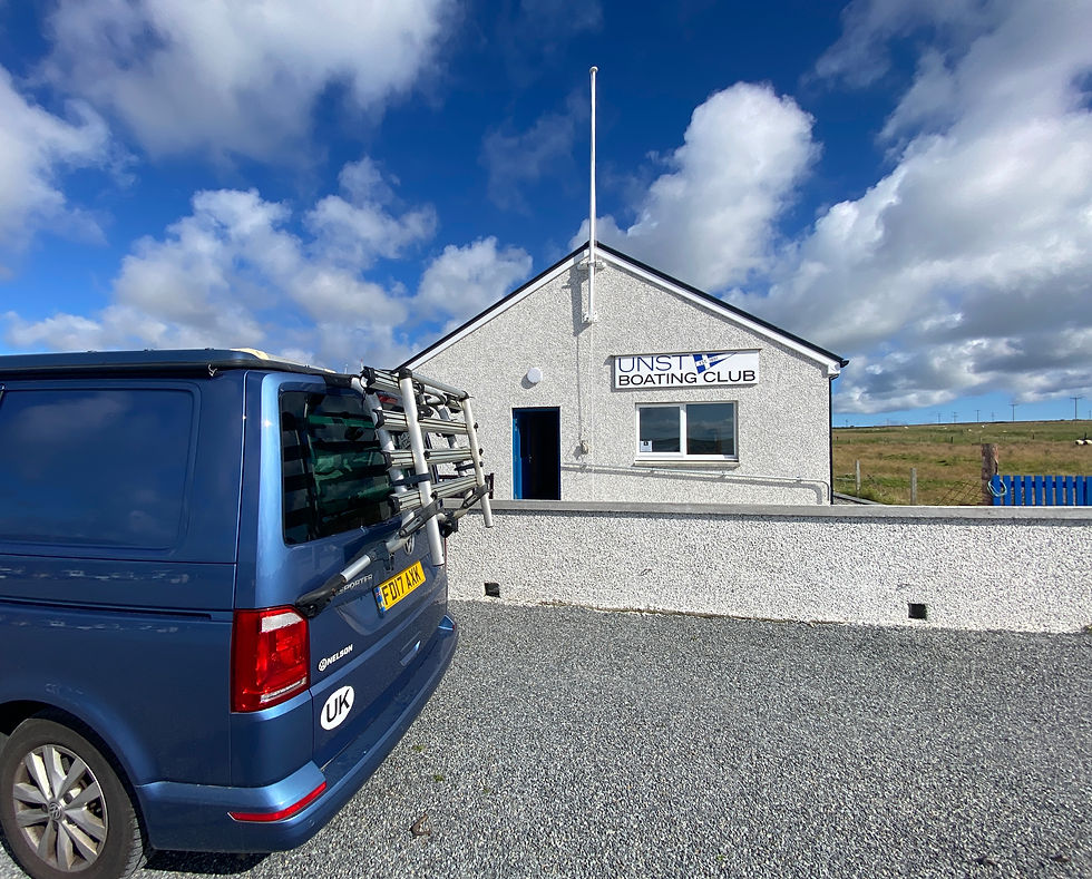 blue VW by Unst boatclubs