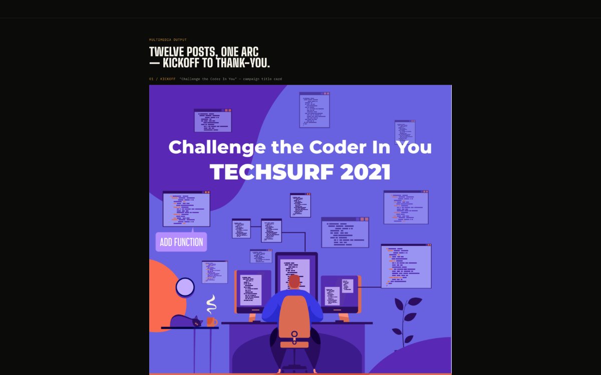 TechSurf 2021 'Challenge the Coder in You' post