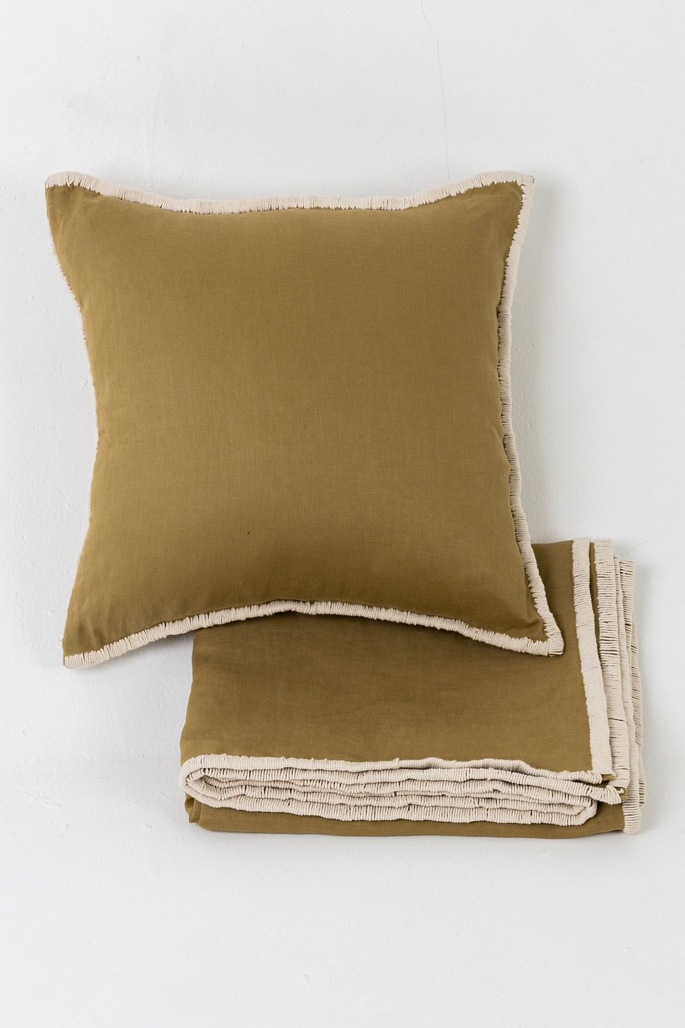 Thumbnail: Linen Cushion Cover With Embroidered Border in Chartreuse