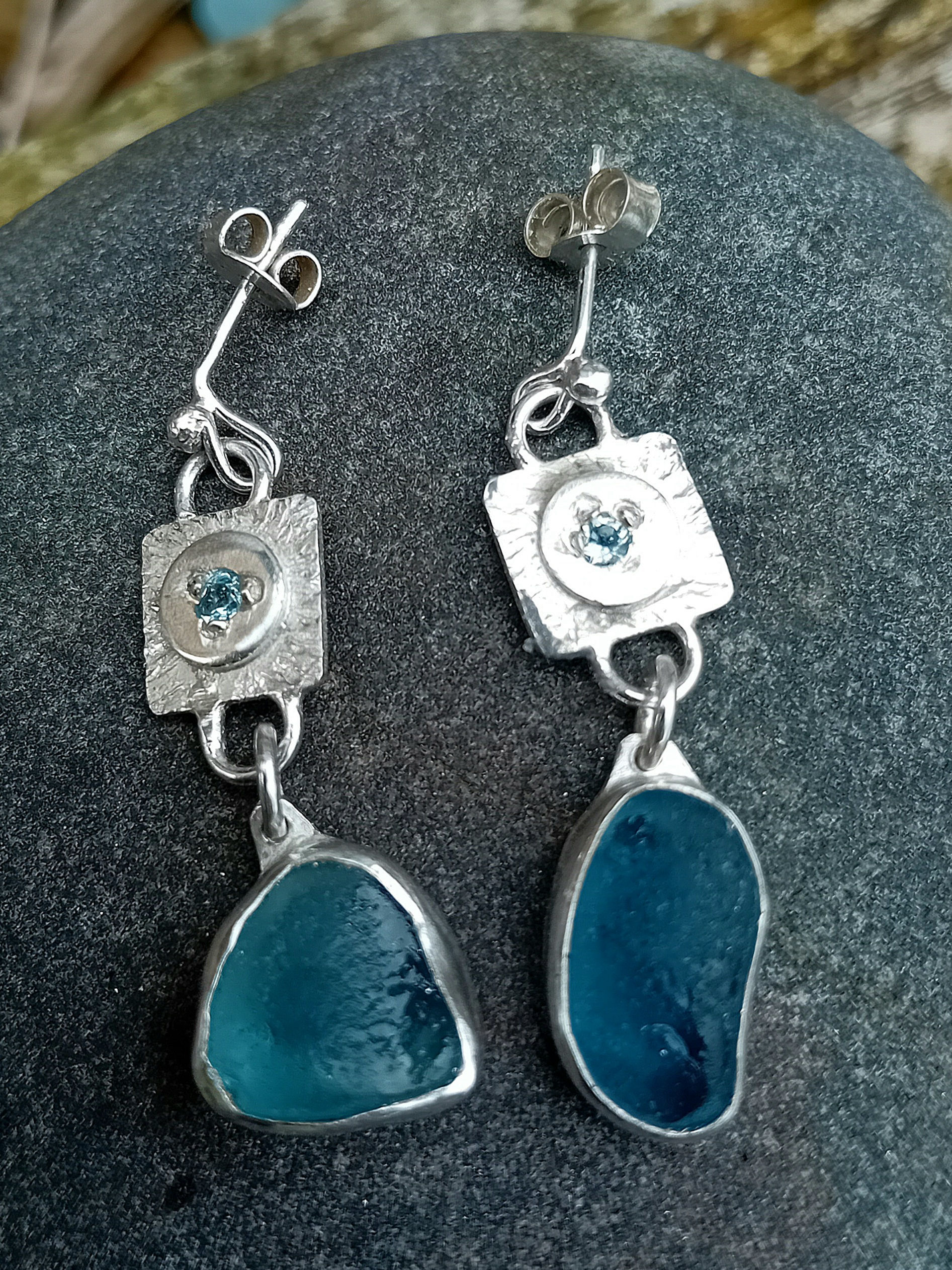 Pale blue sea glass sparkle earrings